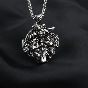 Vintage Nordic Style Men's Stainless Steel Viking Odin Pendant Necklace <b>Cross</b> Charm Gift - Product Image 3