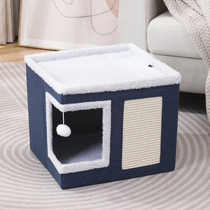 Mode Katzen betten Großes Indoor <span class=keywords><strong>Cat</strong></span> Cave Haustier bett mit flauschigem Ball & Scratch Pad Solid Pattern Wildleder Faltbares Versteck für Katzen - Product Image 5