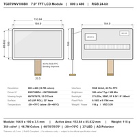 Modul LCD TFT 7 Inci 800x480 Antarmuka RGB 24-bit 350 Nits 16,7 Juta Warna AG Polarizer untuk Tampilan Industri Medis Kendaraan