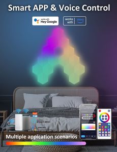 Panel de Luz LED Hexagonal <span class=keywords><strong>RGB</strong></span>, Sincronización con Música, Control por Aplicación Inteligente, Luz de Pared Modular Quantum <span class=keywords><strong>para</strong></span> Sala de Juegos, Dormitorio, Decoración del Hogar - Product Image 3