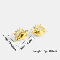 Boucles d'oreilles clous en forme de conque de mer, plaqué or 18 carats, mini taille, zircon cubique transparent, poli miroir, personnalisées OEM