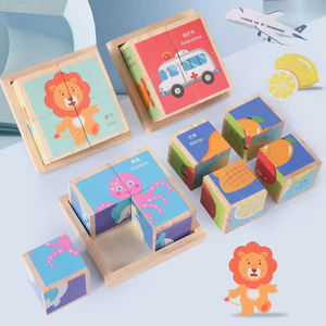 Rompecabezas de Madera de Seis Caras con Imágenes Coloridas para Niños, Juego de Bloques de Construcción Educativos con Animales y Transportes en 3D, 50 Piezas - Product Image 2
