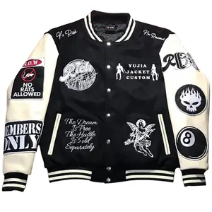 Custom Varisty Jacket Embroidery Logo Leather Sleeves Wool Letterman Varsity Jacket Men Baseball Jacket