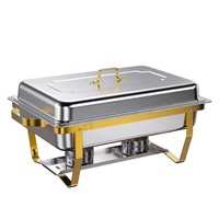Plat à Frotter Professionnel Rectangulaire Moderne Doré, Chafing Dish Buffet de 9 L en Acier Inoxydable, Réchaud Alimentaire à Carburant Gaz