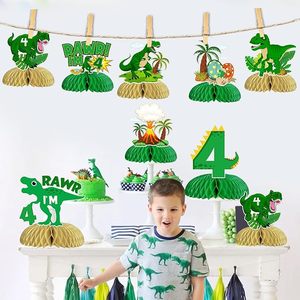8 décorations de fête d'<span class=keywords><strong>anniversaire</strong></span> pour garçon, thème dinosaure, écologiques, imperméables, centre de table en nid d'abeille, double face - Product Image 3