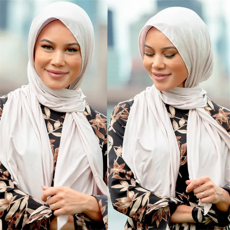 Jersey Katun Lembut Wanita, Syal Hijab Muslim Polos Elastis Modis Murah