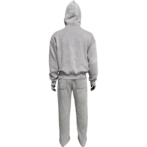 Ensemble sweat à capuche et pantalon coupe ample à double taille personnalisé pour le printemps, en coton French Terry avec strass et impression délavée, streetwear pour homme - Product Image 6