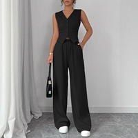 Ensemble pantalon et gilet sans manches boutonné élégant de haute qualité pour femmes, idéal pour l'été