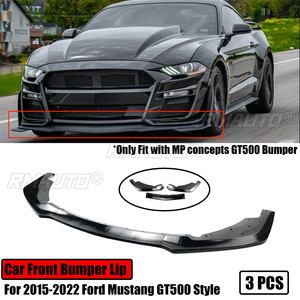 Pour Ford Mustang MP Concepts GT500 2015-2022 : Lame de pare-chocs avant, séparateur, spoiler, diffuseur, style fibre de carbone noir brillant - Product Image 1