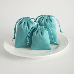 Pochette à bijoux personnalisée en velours bleu pour bracelet et collier, sac à cordon en velours pour bijoux - Product Image 2