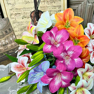 Fleur artificielle de lys à quatre têtes en 3D, en soie, faite à la main, pour décoration de mariage, arrangement floral - Product Image 1