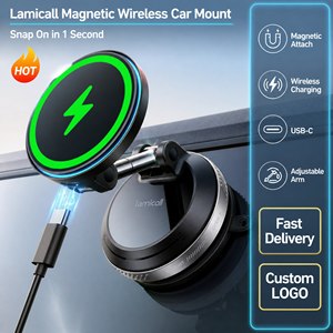 Support de téléphone de voiture avec charge sans fil, charge rapide 15W, rotation à 360°, ventouse pour tableau de bord et pare-brise, universel - Product Image 1