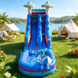 Toboggan aquatique gonflable à double piste sur le thème de la <span class=keywords><strong>plage</strong></span> avec <span class=keywords><strong>piscine</strong></span> à jets d'eau <span class=keywords><strong>et</strong></span> tongs <span class=keywords><strong>et</strong></span> ballons de <span class=keywords><strong>plage</strong></span> pour location commerciale <span class=keywords><strong>et</strong></span> événements - Product Image 3