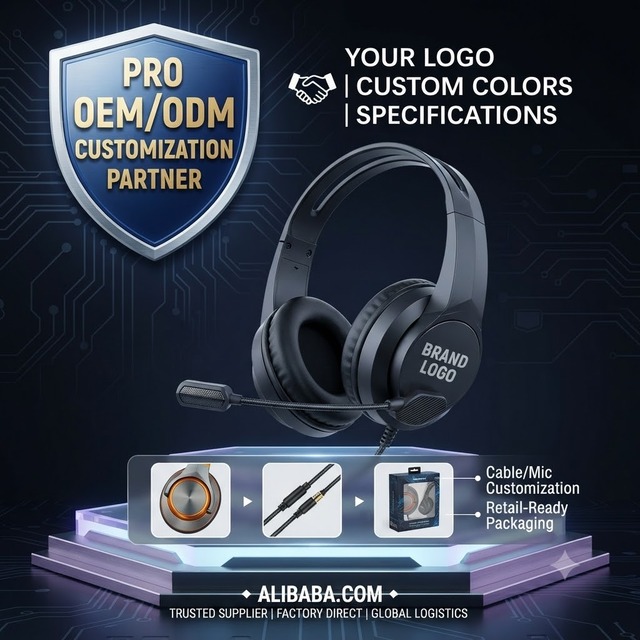 OEM ODM Wired Over-Ear Gaming Headphones with USB Display and Dynamic Microphone of PC