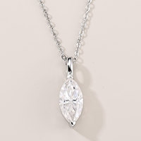 Collier pendentif en argent sterling 925 avec moissanite VVS taille marquise 2 griffes, certifié GRA, testeur de diamant inclus, 2 carats