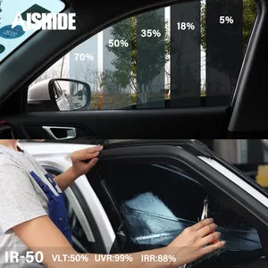 بسعر المصنع من Aishide غطاء واقٍ أمامي لنوافذ السيارات الخاص بمظهر الشخصية مقاوم للأشعة فوق البنفسجية يعمل بالطاقة الشمسية بقوة 50% من النوع VLT غطاء واقٍ للزجاج الأمامي من السيراميك نانو للسيارات المظلمة