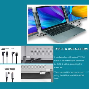 Triple extension pliable pour ordinateur <span class=keywords><strong>portable</strong></span>, écran double IPS 14 "haute résolution 60Hz, <span class=keywords><strong>moniteur</strong></span> <span class=keywords><strong>portable</strong></span> pour les affaires et les voyages, noir - Product Image 4