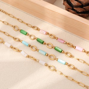 สร้อยข้อมือหินธรรมชาติสีสันสวยงาม ไม่ซีดจาง ชุบทอง PVD บนสแตนเลสสตีล สำหรับผู้หญิง ของขวัญเครื่องประดับ - Product Image 2