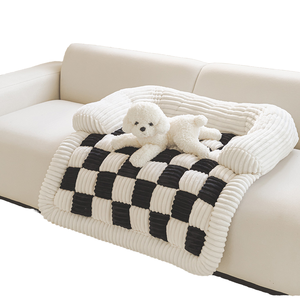 Luxe katoenen hondenbankhoes crèmekleurig groot geruit vierkant design zacht en ademend beschermend hondenmatras hoes - Product Image 3