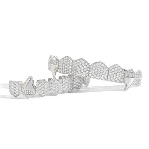 Grillz dentaire Hip Hop entièrement serti de diamants, à pointes, géométrique, pour soirée, unisexe - Product Image 4
