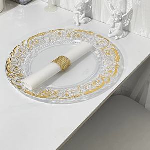 Assiettes de présentation en plastique transparent de haute qualité avec bordure en relief de style florentin doré 13 "plateaux de service décoratifs ronds - Product Image 2