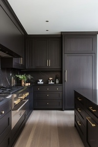JINGSHUN European Eco-Friendly Modern <strong>Black</strong> Wooden Kitchen Cabinets Artificial Marble Countertops Island Complete Set RTA - Product Image 3