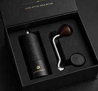 Boîte cadeau magnétique pliable personnalisée avec logo en feuille d'or, finition noire mate, insert en papier pour moulin à café