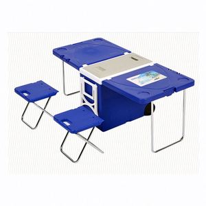 Foldable Camping Box Foldable 2 Chair Drink Beer Outdoor Camping Picnic Insulated Cooler Box Foldable Table