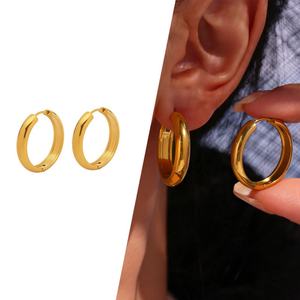 Wholesale Trendy Anti Tarnish 18K PVD Stainless Steel <b>Fine</b> Loop <b>Earrings</b> for Women Gold Plated <b>Hoop</b> Design - Product Image 2