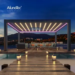 AlunoTec Pergo-Lux 12X16 10X13 Pergola Custom Size Existing Structure Louver Roof with Fence