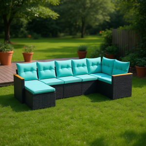 Black Pe Rattan Garden <b>Sofa</b> <b>Set</b> With Powder Coated Steel Outdoor Furniture Contemporary Design High Density Foam Cushions - Product Image 2