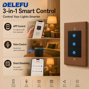 מתג קיר חכם DELEFU Tuya WiFi עם 1/2/<span class=keywords><strong>3</strong></span> כפתורים, פאנל עץ אגוז מלא, שקע סטנדרטי אמריקאי, שליטה קולית דרך אפליקציה, בית חכם - Product Image 3