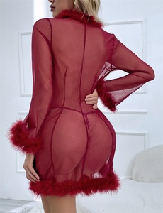 Abito da notte da <span class=keywords><strong>donna</strong></span> Sexy trasparente con abito nero piuma biancheria intima trasparente 2025 <span class=keywords><strong>donna</strong></span> Sexy Lingerie rossa - Product Image 4