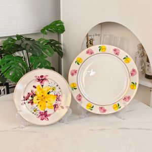 Série de fleurs, vaisselle en porcelaine fine européenne, luxueuse, écologique, ensemble de 2 assiettes à dîner et à dessert pour les fêtes - Product Image 6
