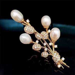 Broche de mode automne-hiver, élégante, en perles d'eau douce naturelles et zircon, bouquet, luxe léger, bourgeon de fleur, accessoire de poitrine - Product Image 2