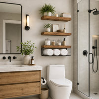Étagère Murale Flottante en Bois Premium à Trois Niveaux, Gain de Place, Style Ferme, pour Salon, Cuisine, Salle de Bain