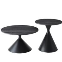 Table basse ronde contemporaine avec plateau en pierre et structure en bois, facile à nettoyer, pour salon et hôtel
