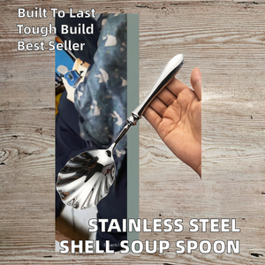 Cuillère à soupe en forme de coquille créative en gros, acier inoxydable 304, polissage miroir, design classique pour cadeaux d'affaires - Product Image 2