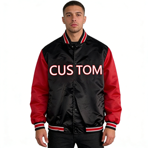 Blouson Bomber en Satin Noir et Bordeaux Écologique Fait Main pour Hommes – Commandes Personnalisées, Col et Poignets Côtelés Rayés, OEM – Vente en Gros - Product Image 1