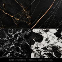 Panel de Pared WPC con Efecto Mármol Negro Dorado de Lujo, Colección de Vetas Blancas y Negras de 9 mm, Revestimiento de Pared Interior Impermeable e Ignífugo