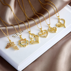 Regalo festa della mamma 18k placcato oro CZ zirconi Charms collana mamma mamma lettere cuore amore collana - Product Image 2