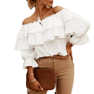 Blusa de Gasa Casual para Mujer, Estilo Dulce, Holgada, de Manga Larga, Sin Tirantes, Transpirable, para Verano - Product Image 4