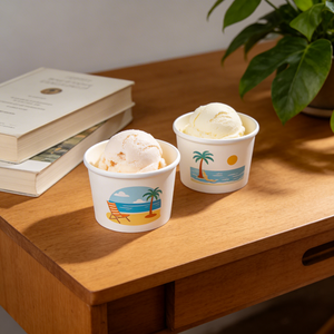 Vaso de Papel Kraft Biodegradable Impreso Personalizado para Helado Suave, Gelato y Tiendas de Postres Ecológicas - Product Image 1