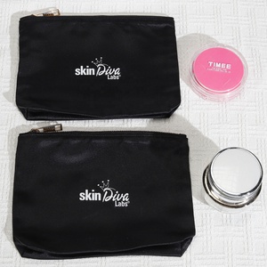 無料サンプル黒サテンジッパー化粧品化粧バッグカスタムロゴプリントギフトペン口紅収納ダストサテンポーチ - Product Image 3