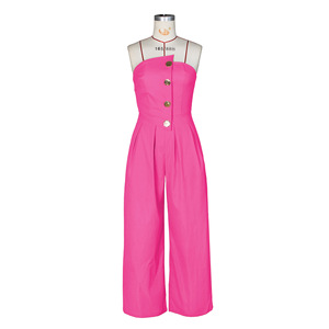 Mono de satén sin tirantes con cuello halter, pierna ancha, cintura media, color liso, técnica lavada, para oficina, fitness, una pieza, primavera, para salir. - Product Image 5