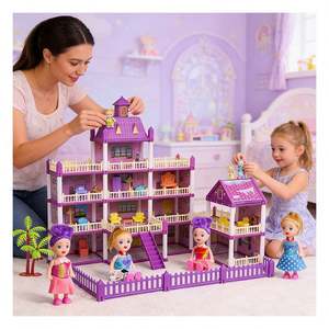 Maison de poupée en plastique inspirée des grands manoirs, avec chambre, cuisine, salle de bain, balcon et meubles, cadeau jouet pour les enfants de 5 à 7 ans - Product Image 5