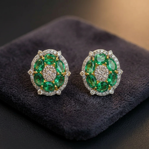 Green Oval Diamond <b>Earrings</b> Flower Cluster <b>Stud</b> <b>Earrings</b> Gold Halo Jewelry for Party Wedding - Product Image 2