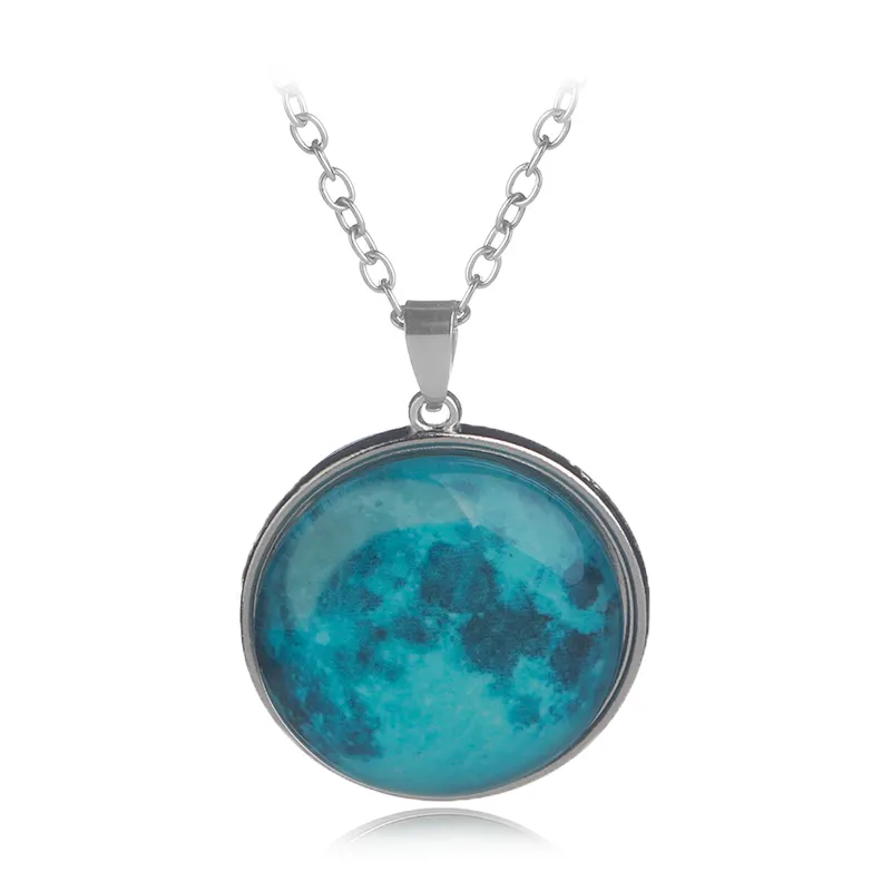 Dome Solar System Stainless Steel Pendant Luminous Necklaces Glow in The Dark Full Glowing Moon Necklace