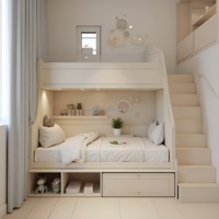 Lit superposé moderne en bois massif Olive avec tiroirs, hauteur réglable, design gain de place, écologique, garde-corps de sécurité pour chambre d'enfant
