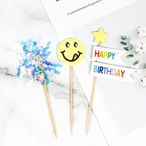 Korean Style Cartoon Bear Cake Toppers Paper Die Cut Birthday Party Decorations Reusable Round Shape - Product Image 2